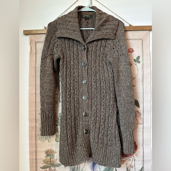 Eddie Bauer Women’s Long Knit Button Cardigan Sweater 100% Cotton Brown Small - Picture 1 of 7